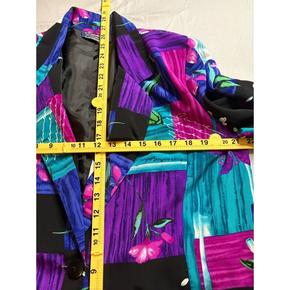 Willow Ridge Vintage Abstract Floral Patchwork Blazer Purple Teal L 80s 90s - Picture 5 of 5